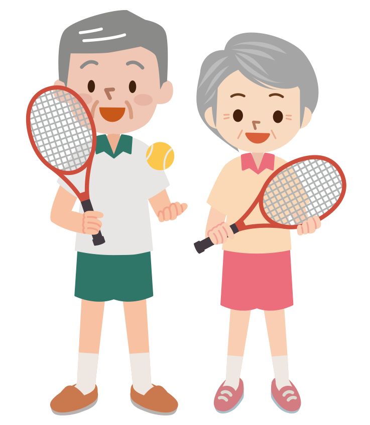 テニスを楽しむ男性と女性のイラスト