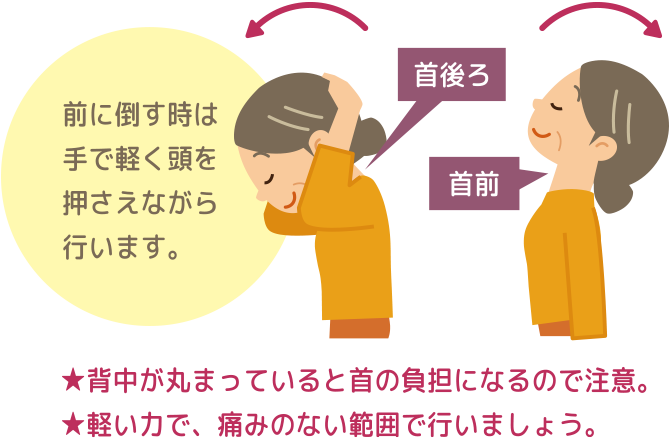 ★息を止めないように意識しましょう。★軽い力で、痛みのない範囲で行いましょう。