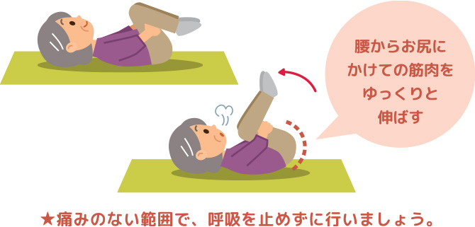 腰からお尻にかけての筋肉をゆっくりと伸ばす