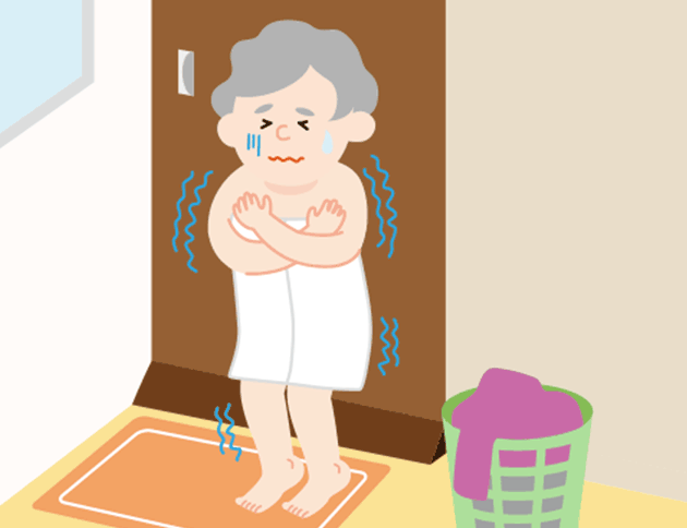ヒートショック予防のため脱衣所も浴室も暖房を。