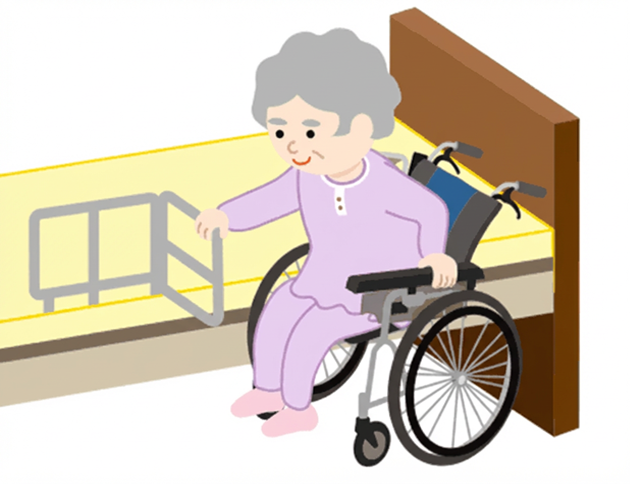 からだの向きを変えて、車椅子に腰を下ろします。