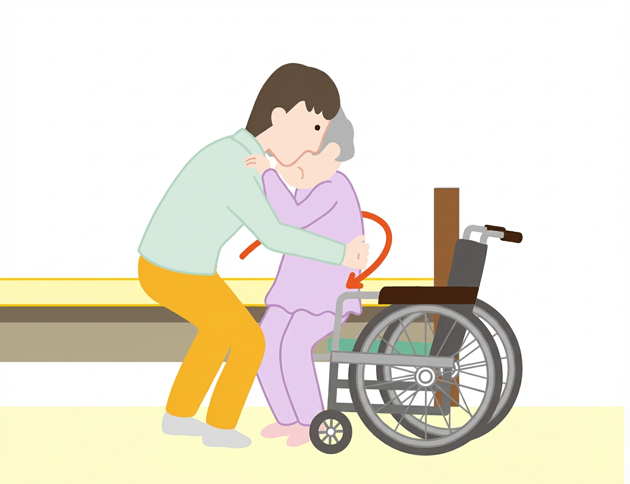 立ち上がった姿勢を支えながらからだの向きを変えます。