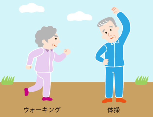 散歩や体操などの運動がご高齢者の便秘解消に。