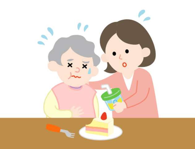 誤嚥（ごえん）を防ぐため、飲みこむ様子をつねにチェック。