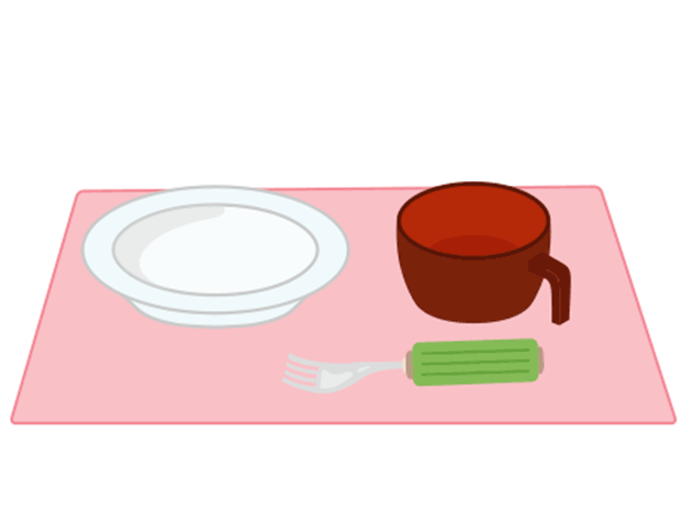 ご自身で食べるために使いやすい道具を活用します。「食事のための自助具」