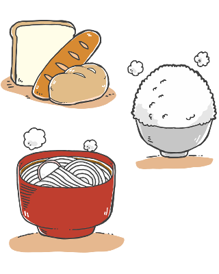 ご飯、米（こめ）、パン、うどんのイラスト