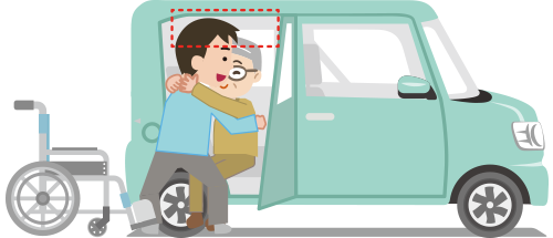 しっかりと立っていることを確認し、座席の方向へお尻が向くよう回転。車に乗るときには、ドアの淵に頭をぶつけないように頭を下げる。