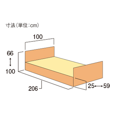 ミオレットII 2モータータイプ P106-21AA サイズ：全長：206㎝、全幅：100㎝、全高：66と100㎝、床面高さ：25と59㎝