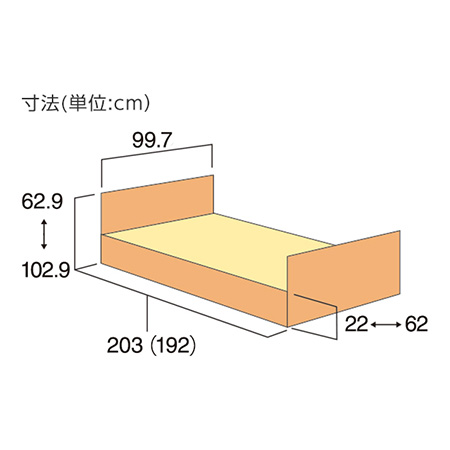 レントシリーズ 2モータータイプ  KQ-68234 サイズ：全長：203㎝（192㎝）、全幅：99.7㎝、全高：62.9と102.9㎝、床面高さ：22と62㎝