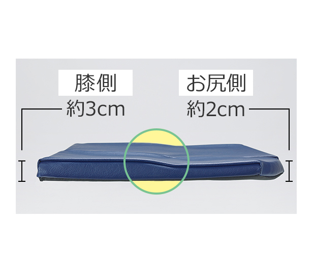 膝側が約3cm・お尻側が約2cm